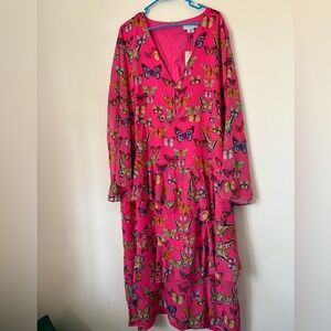 Never Fully Dressed Bright Pink Butterfly Long Sleeve Dress NWT